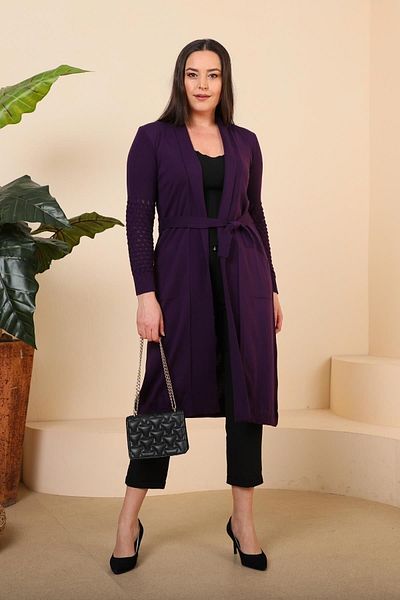 Ferace Hijab Cardigan Long Knitwear Women's V-Neck Condole Purple