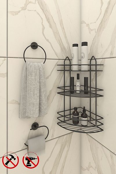 Alper Banyo Lifetime Stainless Adhesive Bathroom Corner, Shampoo Holder Towel Toilet