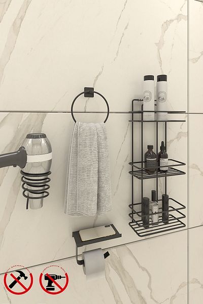 Alper Banyo BLACK TSH03 SET SQUARE RING SQUARE PHONE AND PHONE SHELF