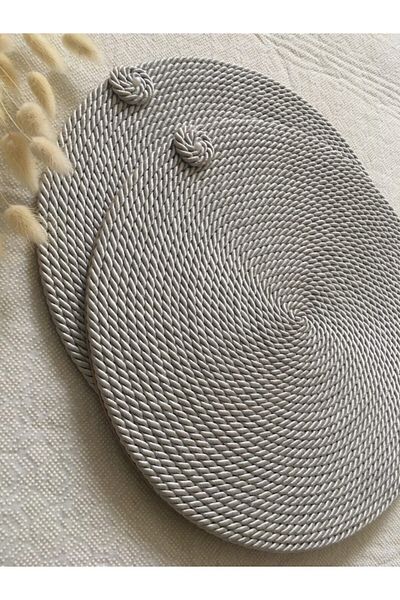 Dostlarhobi 6 Pieces Gray Placemat Runner Tableware Presentation Dowry Set Cotton Straw Living Room Kitchen Tablecloth