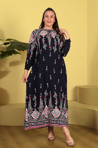 Ferace Navy Blue Large Size Summer Hijab Dress - Women