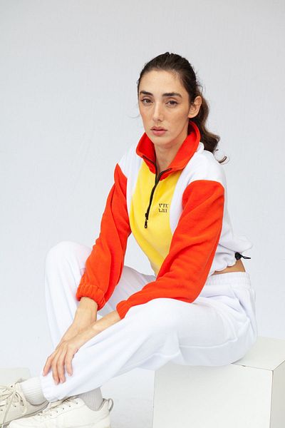 Vatkalimon Yellow White Orange Half Zip Crop Fleece