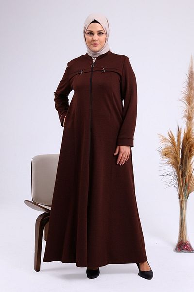 Ferace Γυναικεία Ρούχα Hijab με φερμουάρ Pardesu Winter Brown