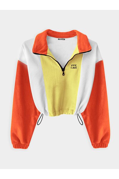 Vatkalimon Yellow White Orange Half Zip Crop Fleece