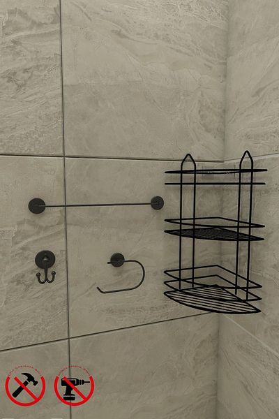 Alper Banyo EK03SET Lifetime Stainless Adhesive Bathroom Corner, Shampoo Rack Towel Toilet Bathrobe