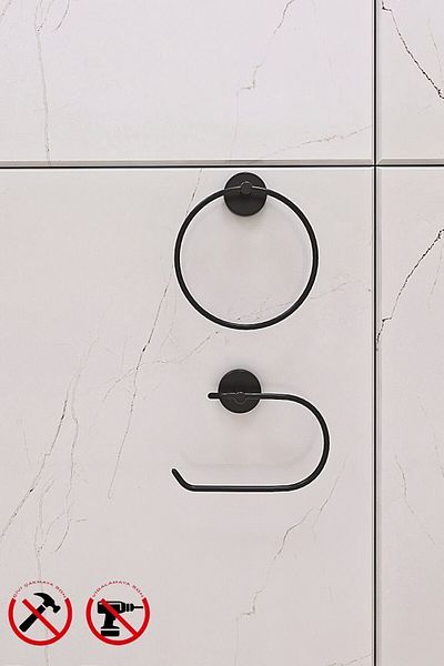 Alper Banyo Bathroom Accessory Set Round Towel Holder Coverless Toilet Paper Holder You Can Either Paste or Assemble