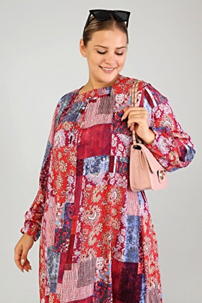 Ferace Φόρεμα μεγάλου μεγέθους Hijab Μακρύ φόρεμα Viscose Plus Size Claret Red