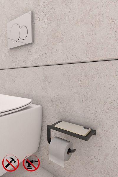 Alper Banyo Black Phone Shelf Toilet Roll Holder Cell Phone Holder Shelf