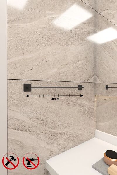 Alper Banyo Kare 2’li Banyo Aksesuar Seti – Uzun Havlu Askısı Ve Kare Havluluk | Yapışkanlı Montaj