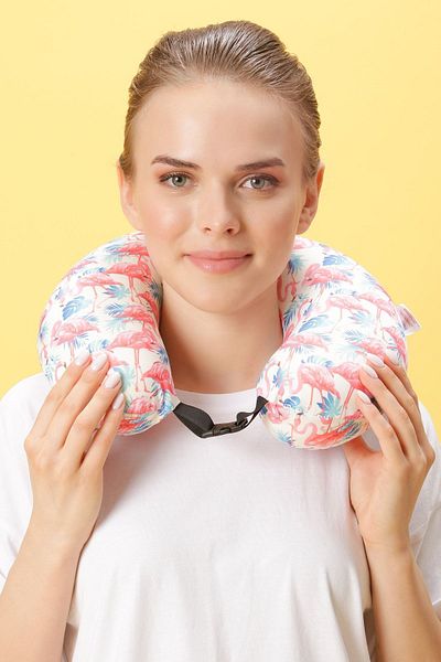 Viscofoam Colorful Orthopedic Travel Pillow Visco Neck Pillow - Flamingo/L