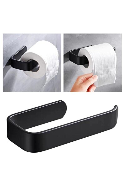 Alper Banyo Yapışkanlı Lüks Tasarım Lamalı Tuvalet Kağıtlığı Siyah