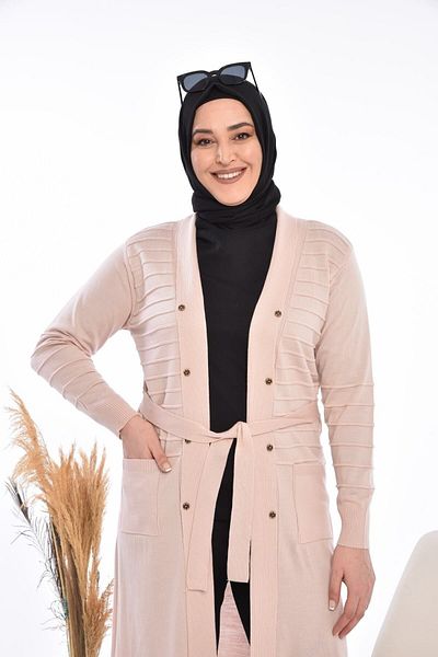 Ferace Women's Knitwear Large Size Cardigan Long V-Neck Purda