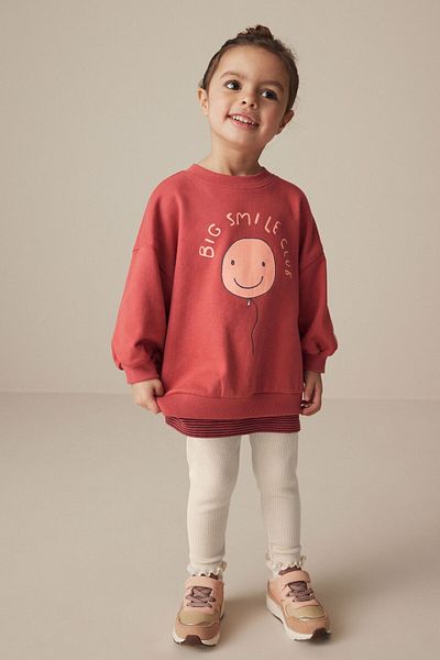 Next Baby Red Cotton Smiling Face Patterned Long Sleeve Tights Set