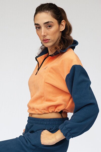 Vatkalimon Navy Blue Crop Fleece - Salmon with Half Zipper