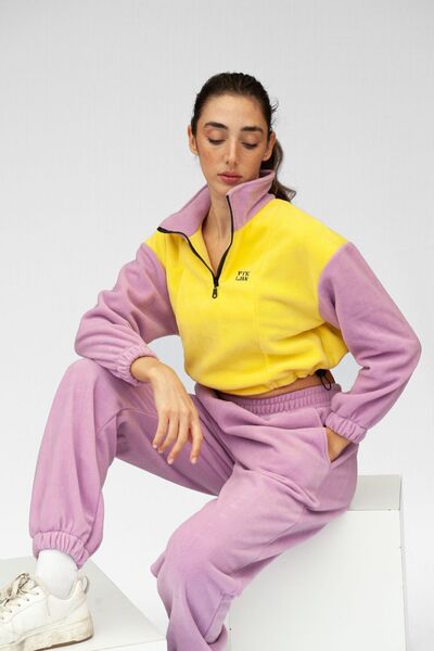 Vatkalimon Yellow Lilac Half Zip Crop Fleece