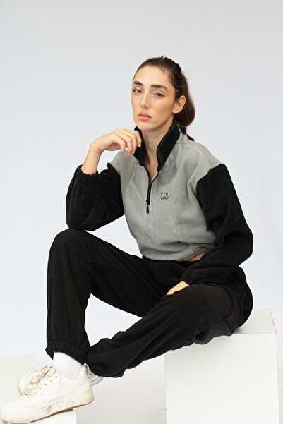Vatkalimon Gray Black Half Zip Crop Fleece
