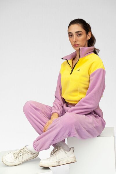 Vatkalimon Yellow Lilac Half Zip Crop Fleece