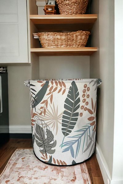 Rope Home 37x40 Πτυσσόμενο μοτίβο φύλλων βρώμικο ντουλάπι ρούχων και καλάθι αποθήκευσης οργάνωσης παιχνιδιών για παιδικό δωμάτιο