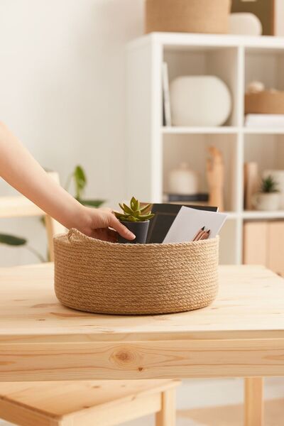 Ocean Home Textile 30x12 Jute Rope Organizer - Διακοσμητικό Καλάθι Αποθήκευσης Organizer