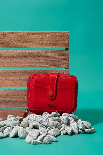 Grande 739 Genuine Leather Horizontal Card Holder with Zipper and Snap Fasteners Arsel Red