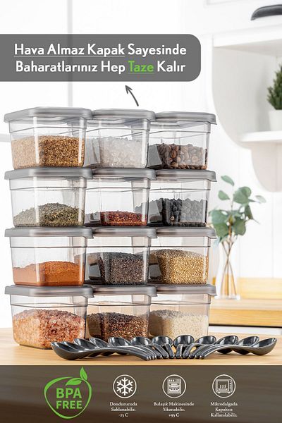 Meleni Home 12-Piece Spice Jar Set - Spice Storage Container with Label, Leak-Proof Lid - 12 x 580 ml