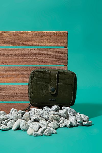 Grande 739 Genuine Leather Horizontal Card Holder with Zipper and Snap Fasteners Arsel Green