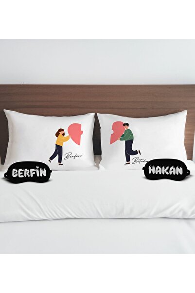 Bk Gift Kişiye Özel Sevgili Tasarımlı Pamuklu Yastık Kılıfı ve Göz Bandı Çift...