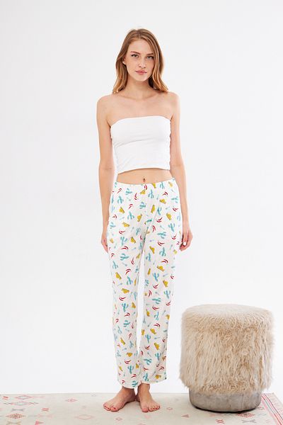 Berrak Pantaloni de pijama eleganti, alb, ecru, cu planetă și figuri mixte - 100% bumbac