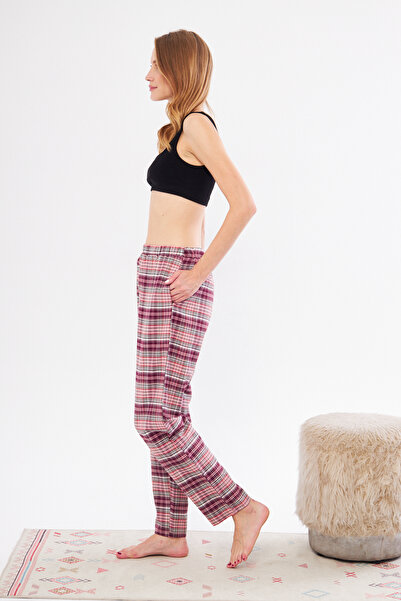 Berrak Elegant Stylish Red White Pink Single Pajama Bottoms - 100% Cotton