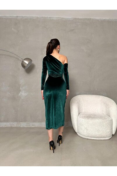 YouLikeButik Baršunasta haljina za jedno rame