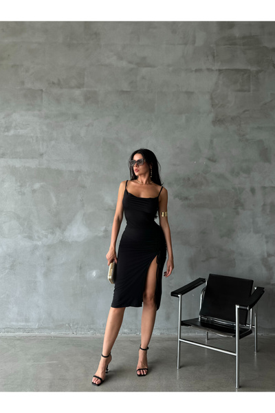 Friday Mood Women's Dress with Slit Detail - Side Gathered