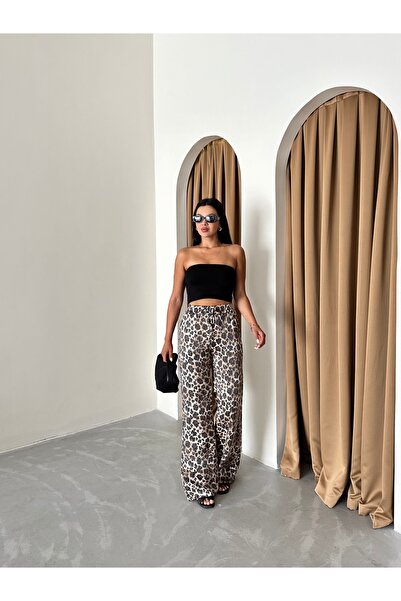 Laluvia Shiny Fabric - Leopard Patterned Draped Trousers