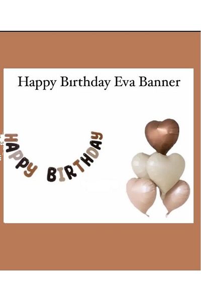 Çemrek Süs Parti Retro Happy Birthday Streamer and Set of 5 Cream Beige Coffee Foil Heart Balloons