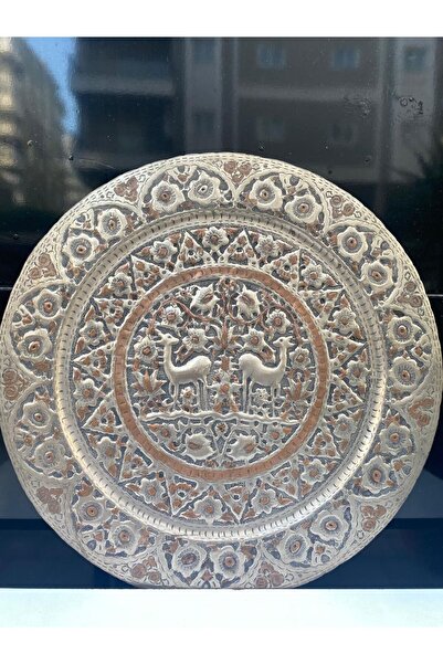 LüksAksesuar Bakır Tepsi Anadolu Motifli Kabartma El Yapimi Sini Tepsi