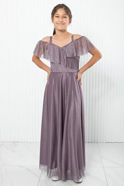 SUBU TASARIM Βραδινό φόρεμα λιλά Glitter Strappy - MDV938