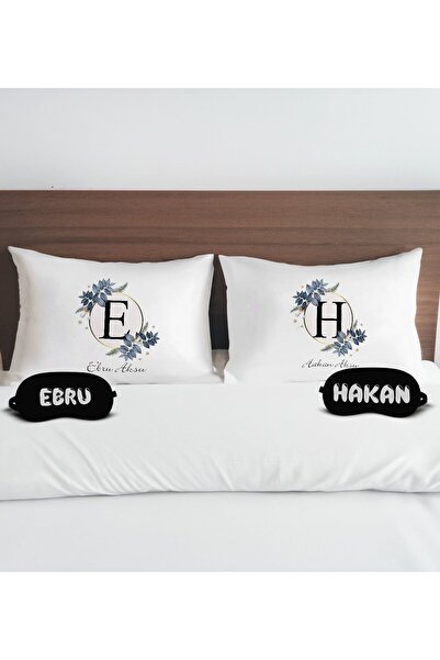 Bk Gift Kişiye Özel İsimli Pamuklu Yastık Kılıfı ve Göz Bandı Çift Uyku Seti-...