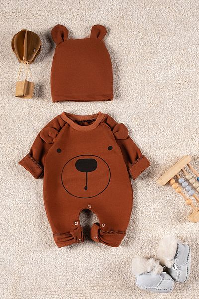 Mai Perla Children's Baby Rompers with Hat and Smiling Face