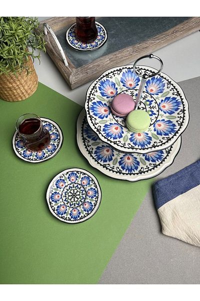JAMUOR Roys Fulya - 12cm Porcelain Layered Cookie and 6-Piece Tea Plate Set