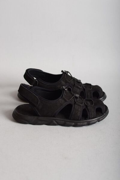 oktay kundura orthopedic massage sole Black sand Real genuine nubuck Leather Back Velcro Men's Sandals voyager 4870