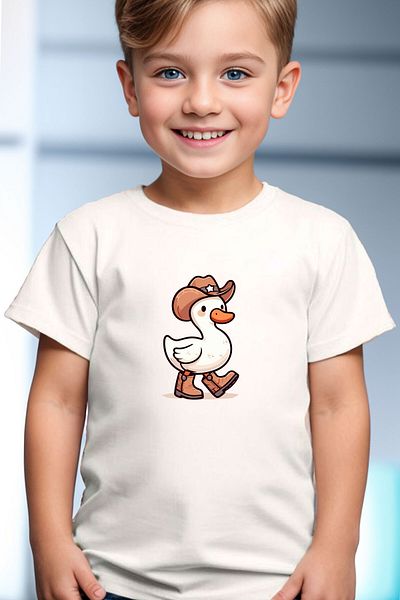 WİDİ Tricou alb pentru copii din bumbac 100% de vară cu imprimeu de rață drăguță