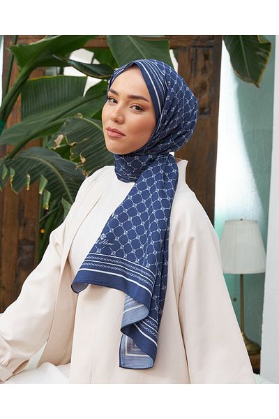 Silk Home Navy Blue-Silver 100% Twill Silk Monogram Shawl