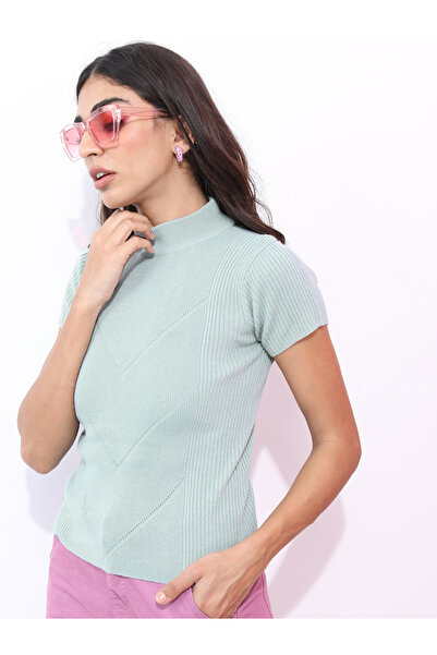 Ketch By Styli Solid High Neck Ribbed Sweater