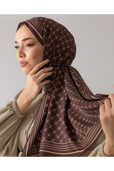 Silk Home 100% Twill Shawl with Silk Monogram - Brown/Beige