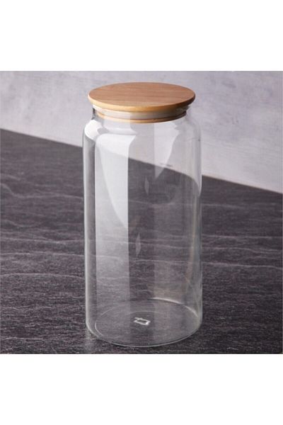 FBZhome برطمان G2736 بغطاء خشبي سعة 1.3 لتر