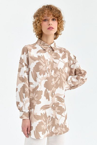 Esswaap Beige Color Leaf Patterned Fresh Trousers Set