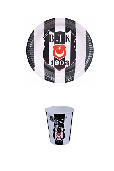 SURPRISE PARTY STORE Beşiktaş Temalı Doğumgünü Siyah Beyaz Kağıt Karton Tabak Bardak 8 Kişilik