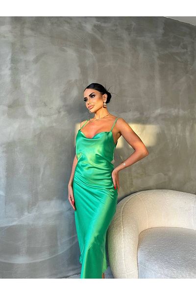 Lava Butik Σατέν Μίντι Φόρεμα - Degaje λαιμόκοψη και τιράντες