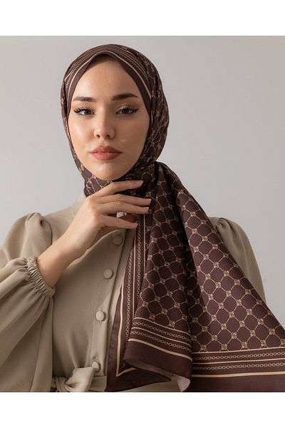 Silk Home 100% Twill Shawl with Silk Monogram - Brown/Beige