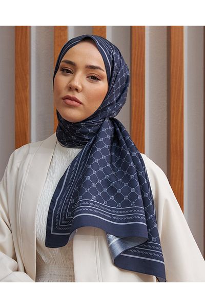 Silk Home Navy Blue-Grey Twill Silk Monogram Shawl