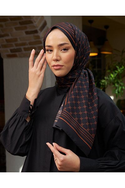 Silk Home Black-Copper 100% Twill Silk Monogram Shawl